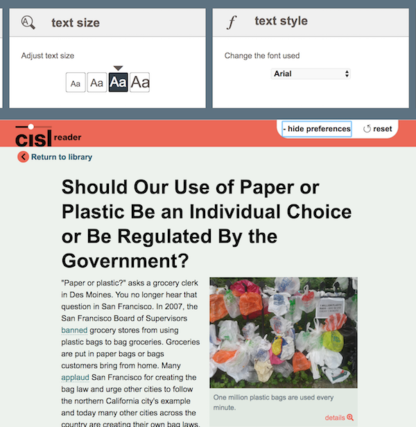 Screenshot of the CISL Reader demo